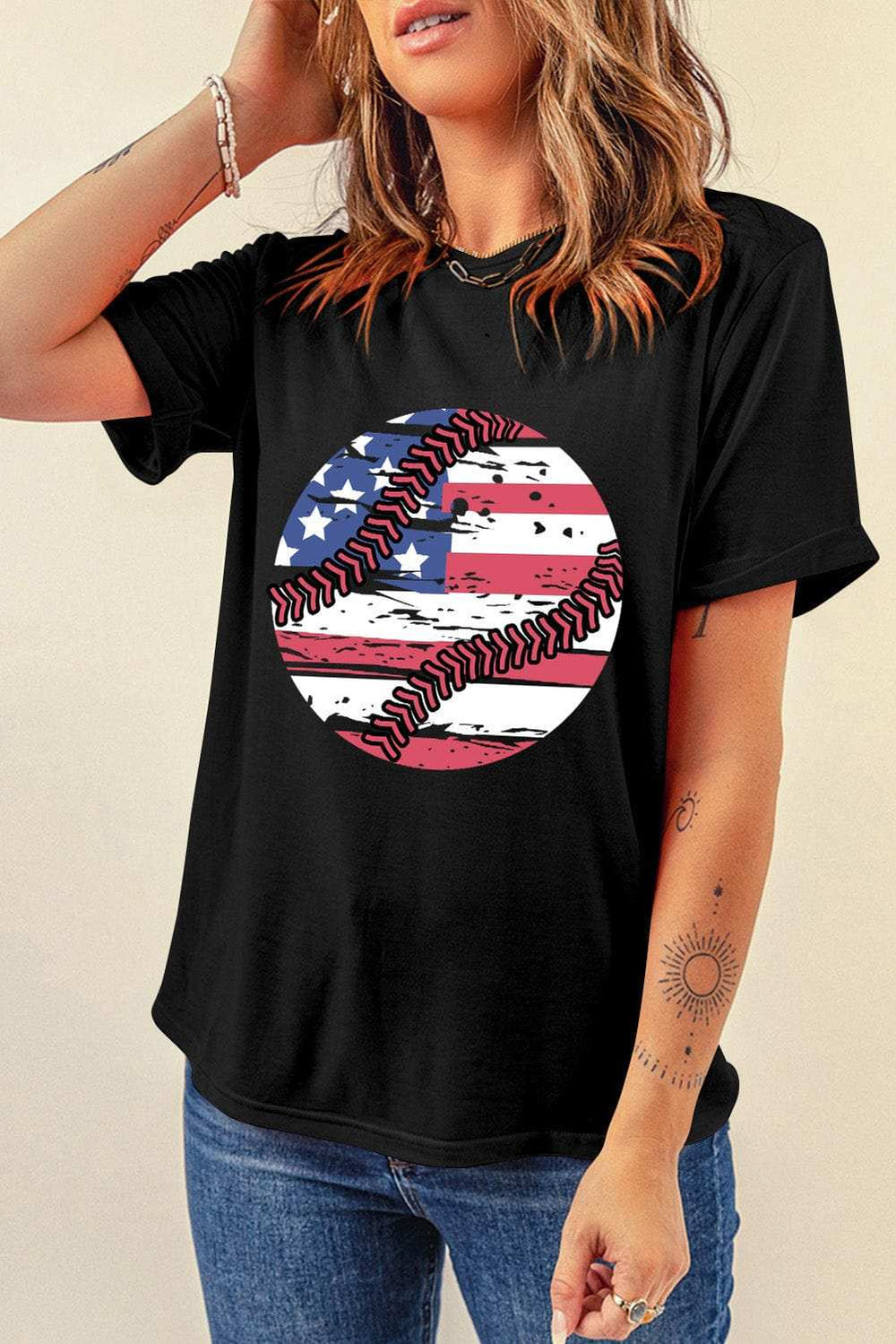 US Flag Round Neck Short Sleeve T-Shirt - Trendsi - Flyclothing LLC