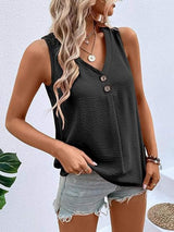 Full Size Decorative Button V-Neck Tank - Trendsi - Flyclothing LLC