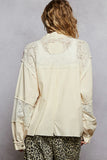 POL Printed Woven Mix Raw Hem Jacket with Lace Detail - Trendsi