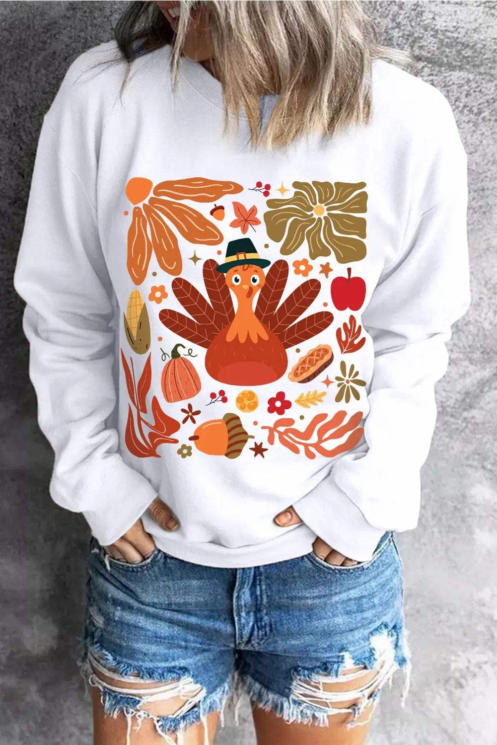Graphic Round Neck Long Sleeve Sweatshirt - Trendsi - Flyclothing LLC