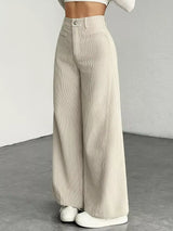 High Waist Corduroy Wide Leg Pants - Trendsi - Flyclothing LLC