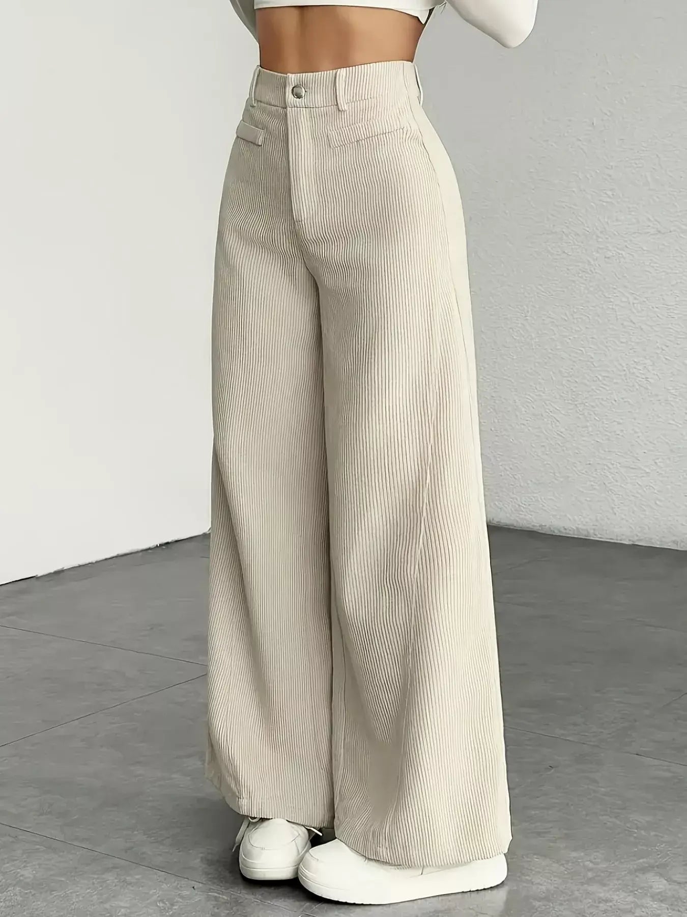 High Waist Corduroy Wide Leg Pants - Trendsi - Flyclothing LLC