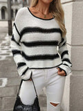Striped Round Neck Long Sleeve Sweater - Trendsi - Flyclothing LLC
