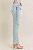 Judy Blue Full Size Mr Repair Stitch Detail Destroy Single Cuff Bf Jeans Plus Size - Trendsi - Flyclothing LLC
