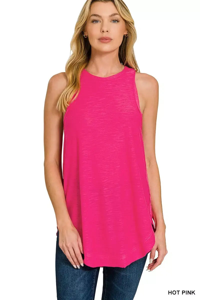 Zenana Curved Hem Slub Tunic Tank - Trendsi - Flyclothing LLC