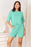 Basic Bae Bamboo Full Size Round Neck Drop Shoulder T-Shirt and Shorts Set - Trendsi - Flyclothing LLC