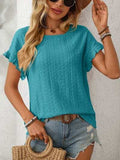 Mandy Eyelet Round Neck Short Sleeve Top - Trendsi - Flyclothing LLC
