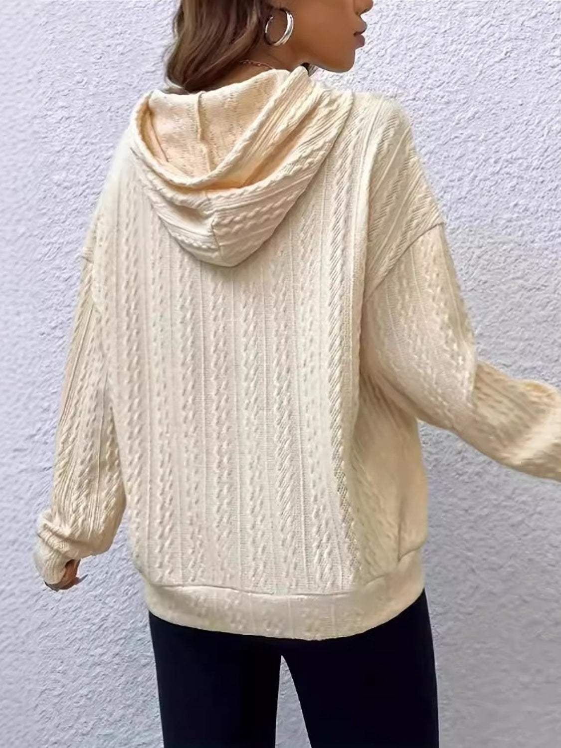 Drawstring Texture Long Sleeve Hoodie - Trendsi - Flyclothing LLC