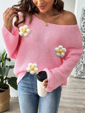 Flower Round Neck Long Sleeve Sweater - Trendsi - Flyclothing LLC