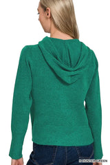 Zenana Drawstring Zip Up Hooded Cardigan - Trendsi - Flyclothing LLC