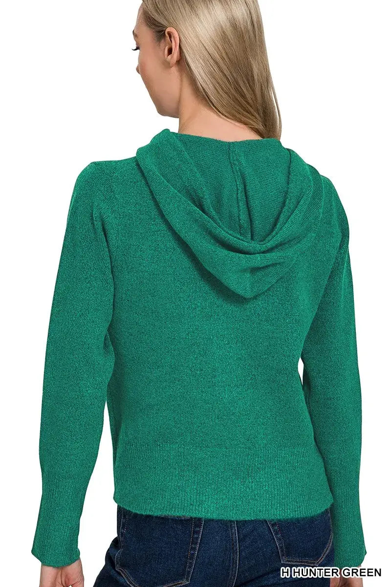 Zenana Drawstring Zip Up Hooded Cardigan - Trendsi - Flyclothing LLC