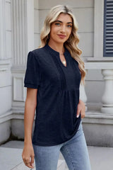 Notched Short Sleeve Top - Trendsi - Flyclothing LLC