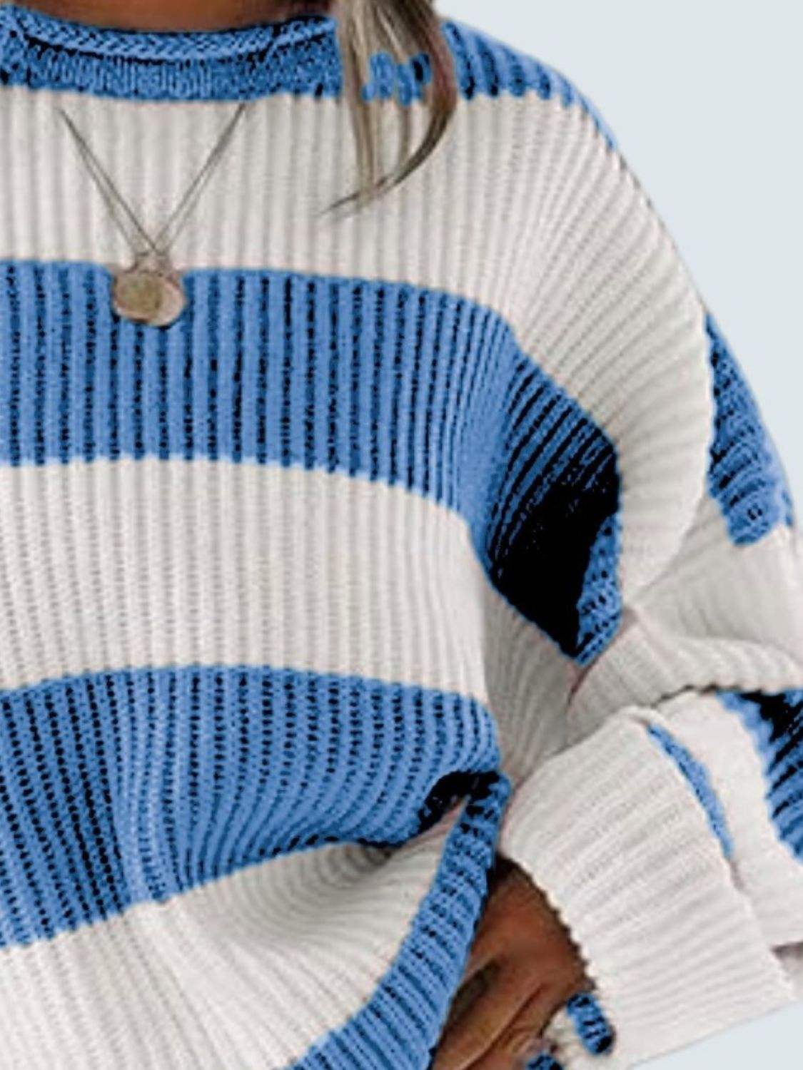 Round Neck Long Sleeve Sweater - Trendsi - Flyclothing LLC