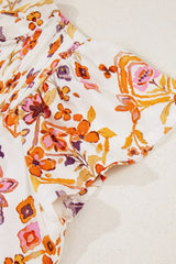 Printed Tie Neck Cap Sleeve Mini Dress - Trendsi - Flyclothing LLC
