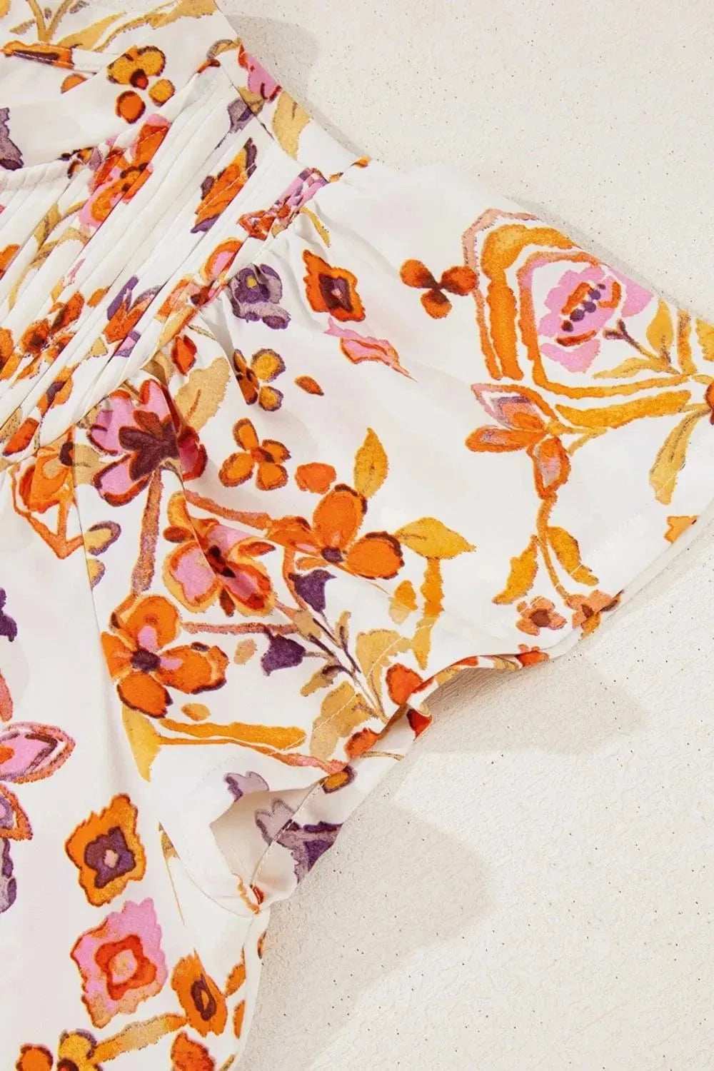 Printed Tie Neck Cap Sleeve Mini Dress - Trendsi - Flyclothing LLC