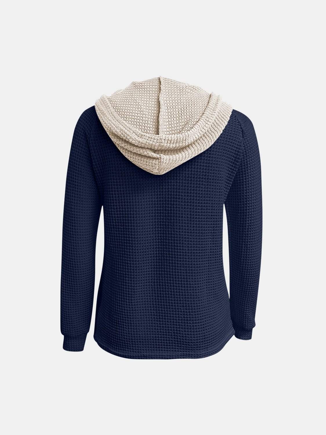 Full Size Waffle-Knit Contrast Long Sleeve Hoodie - Trendsi - Flyclothing LLC
