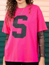 Letter Graphic Round Neck Half Sleeve T-Shirt - Trendsi - Flyclothing LLC