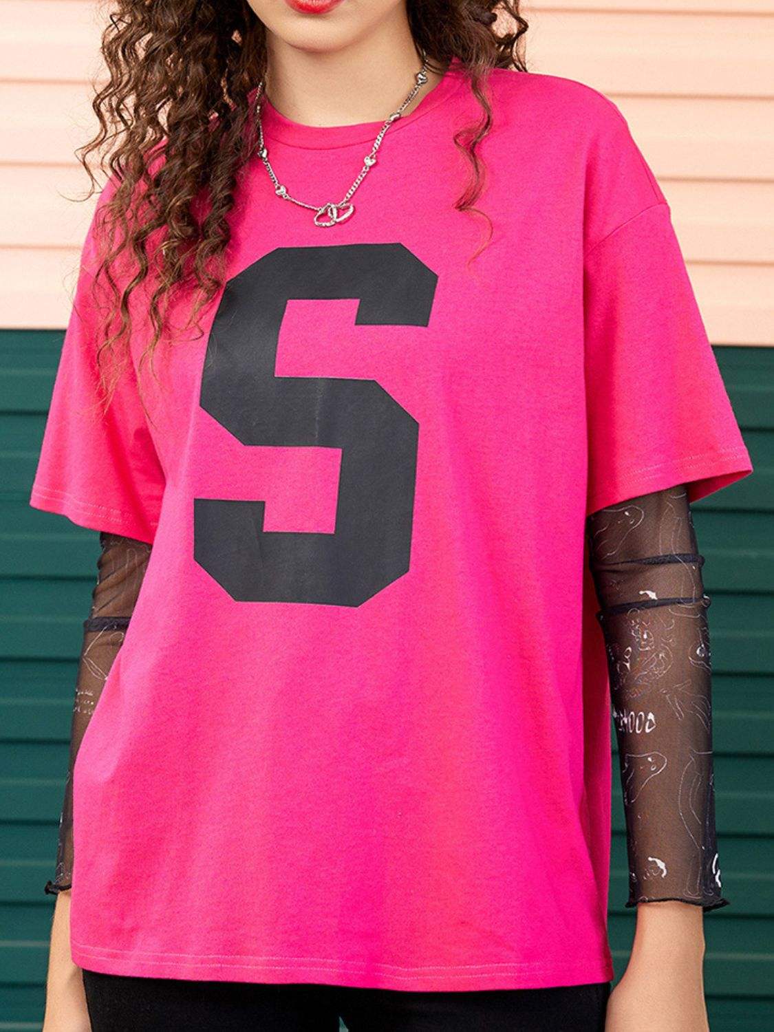 Letter Graphic Round Neck Half Sleeve T-Shirt - Trendsi - Flyclothing LLC
