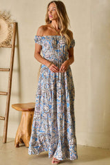 Printed Off-Shouder Short Sleeve Dress - Trendsi - Flyclothing LLC