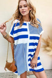 Stripe Mixed Short Sleeve Shift Mini Tee Dress - Trendsi - Flyclothing LLC
