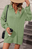 Collared Neck Long Sleeve Sweater Dress with Pockets - Trendsi - Flyclothing LLC