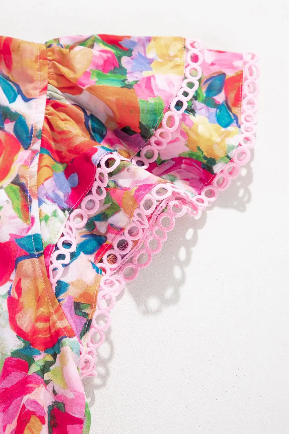 Lace Trim Ruffle Cap Sleeve Floral Blouse - Trendsi - Flyclothing LLC