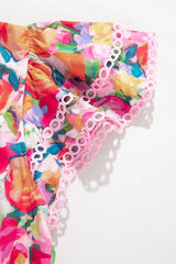Lace Trim Ruffle Cap Sleeve Floral Blouse - Trendsi - Flyclothing LLC