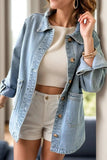 Pocketed Button Up Long Sleeve Denim Jacket - Trendsi - Flyclothing LLC