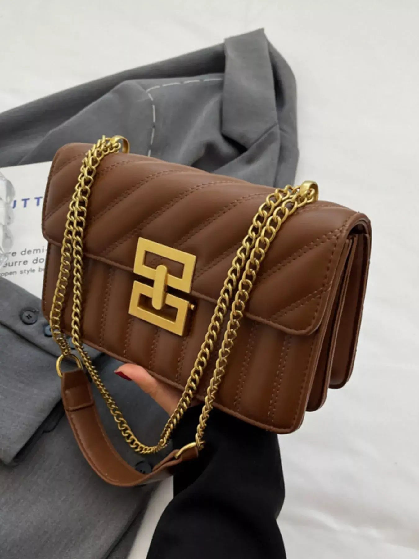 Quilted Flap Chain Shoulder Bag - Trendsi - Flyclothing LLC