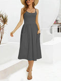 Scoop Neck Midi Dress with Pockets - Trendsi