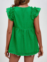 Ruched V-Neck Cap Sleeve Blouse - Trendsi - Flyclothing LLC