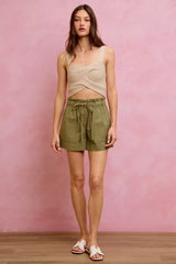 SO ME Paper Bag Patch Pocket Drawstring Twill Shorts - Trendsi - Flyclothing LLC