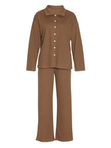 Collared Neck Long Sleeve Top and Drawstring Pants Set - Trendsi - Flyclothing LLC