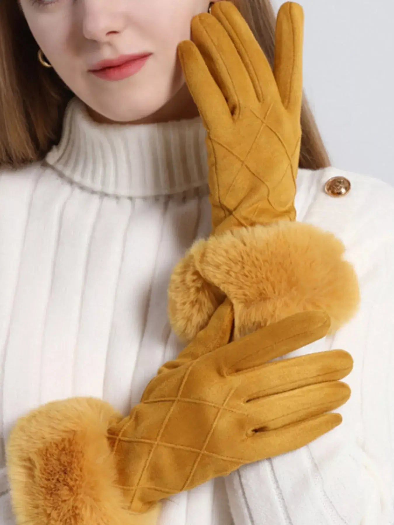 Fur Cuff Suede Gloves - Trendsi - Flyclothing LLC
