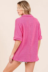 BOMBOM Ribbed Collared Neck Top - Trendsi - Flyclothing LLC