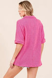 BOMBOM Ribbed Collared Neck Top - Trendsi