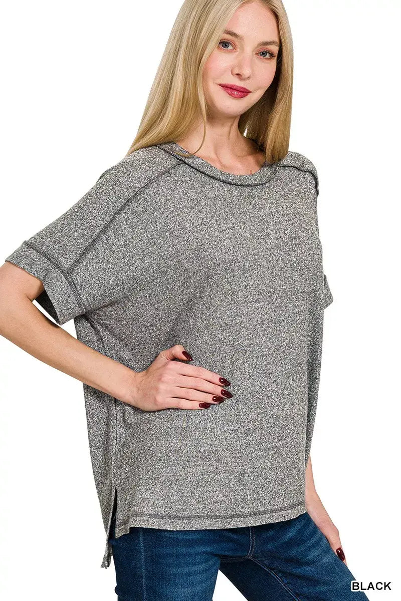 Zenana Full Size Soft Melange Hacci Short Sleeve Hi-low Tee Plus Size - Trendsi - Flyclothing LLC
