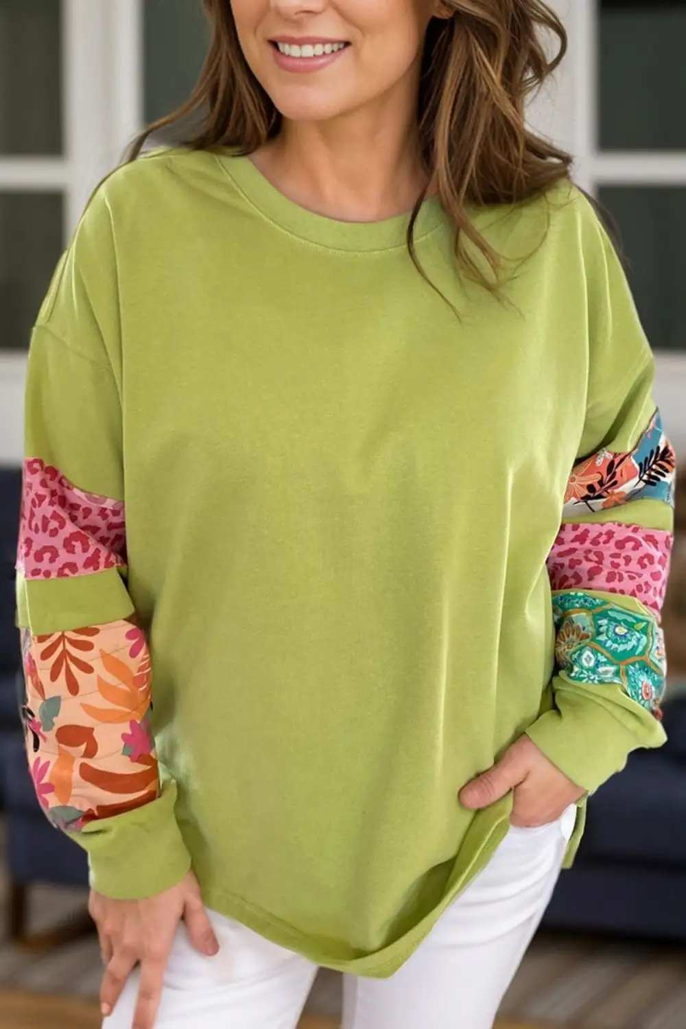 Plus Size Printed Round Neck Long Sleeve Sweatshirt - Trendsi - Flyclothing LLC
