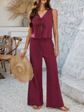 Devine Tied V-Neck Sleeveless Top and Pants Set - Trendsi - Flyclothing LLC