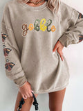 Gobble Corded Ribbed Thanksgiving Turkey Sequin Patched Sleeve Sweatshirt - Trendsi - Flyclothing LLC