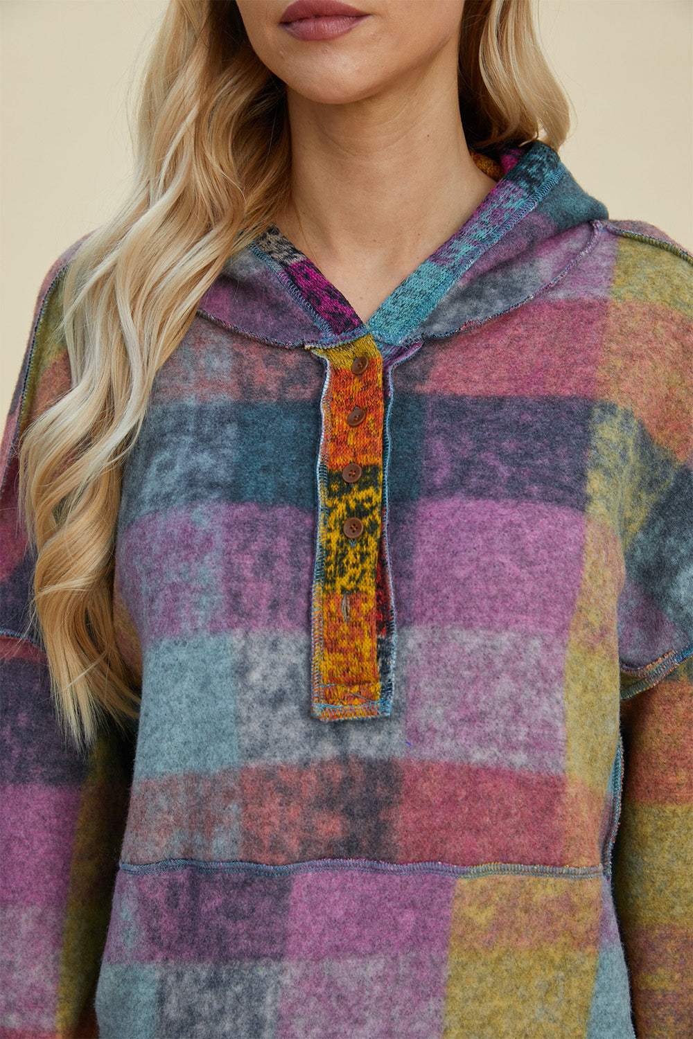 Double Take Full Size Plaid Dropped Shoulder Hoodie - Trendsi - Flyclothing LLC