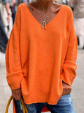 V-Neck Long Sleeve Knit Top - Trendsi - Flyclothing LLC