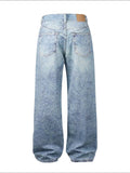 Men's Washed Rhinestone Print Jeans - Trendsi