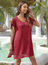 Slit Openwork V-Neck Cover-Up - Trendsi - Flyclothing LLC