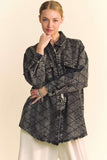 Davi & Dani Curved Hem Diamond Quilted Button Up Denim Shacket - Trendsi
