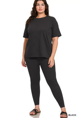 Zenana Full Size Brushed Dty Microfiber Short Sleeve Top and Pants Loungewear Set Plus Size - Trendsi - Flyclothing LLC
