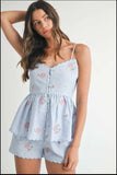 MABLE Stripe Embroidered Peplum Cami and Shorts Set - Trendsi - Flyclothing LLC