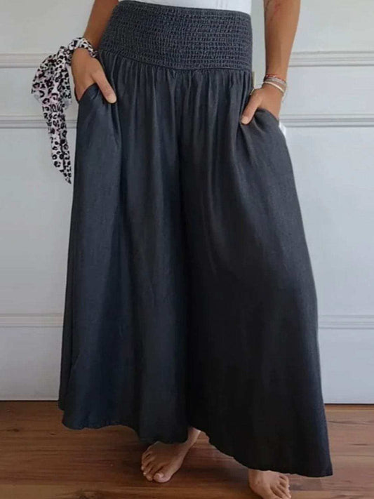 Full Size Smocked Wide Leg Pants with Pockets - Trendsi - Flyclothing LLC
