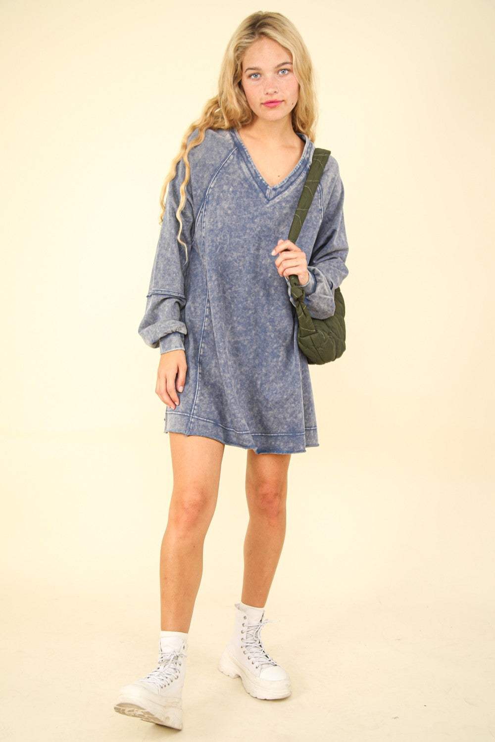 VERY J Mineral Washed Oversized A-Line Mini Dress - Trendsi - Flyclothing LLC