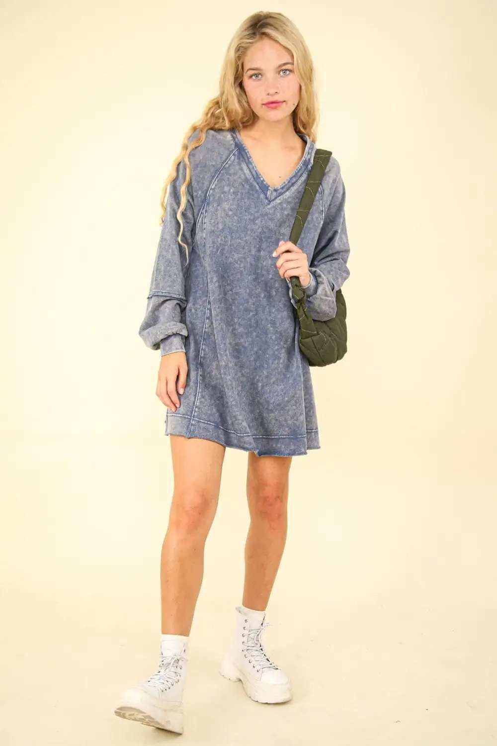 VERY J Mineral Washed Oversized A-Line Mini Dress - Trendsi - Flyclothing LLC